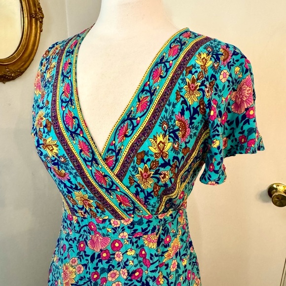 Women’s Maxi wrap dress Bohemian Boho Print Ruffle Hem Floral blue S Western - Picture 15 of 16